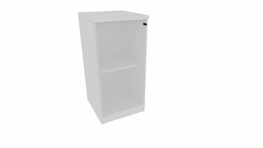 E10 Aktenschrank 2 Ordnerhöhen mit Glastür, 40 cm Breit, Lichtgrau