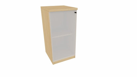 E10 Aktenschrank 2 Ordnerhöhen mit Glastür, 40 cm Breit, Eiche