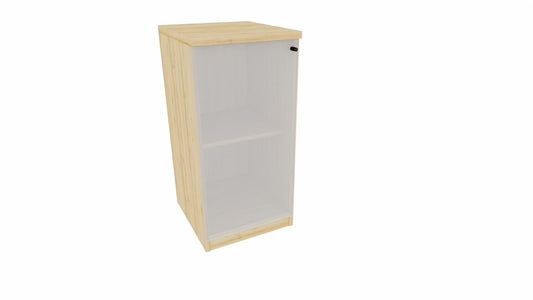 E10 Aktenschrank 2 Ordnerhöhen mit Glastür, 40 cm Breit, Buche Natur