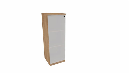 E10 Aktenschrank 3 Ordnerhöhen mit Glastür, 40 cm Breit, Kirsche Tabako