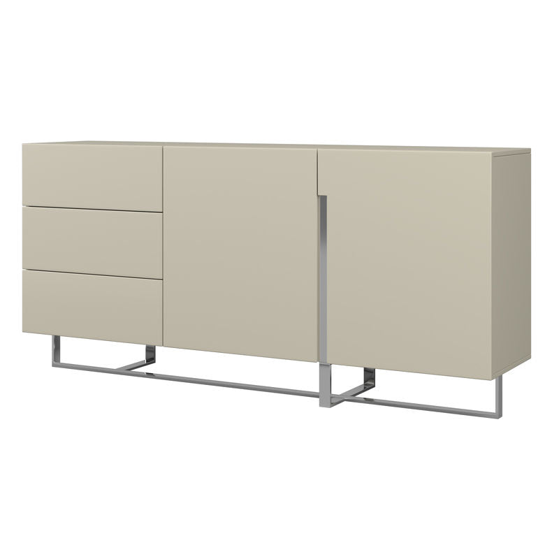 Hudson Hochglanz Sideboard 180 cm Antifingerprint-Beschichtung Akazie Sand / Edelstahl