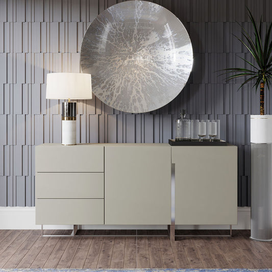 Hudson Hochglanz Sideboard 180 cm Antifingerprint-Beschichtung Akazie Sand / Edelstahl