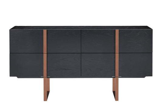 Hudson Sideboard 180 cm Eiche Schwarz / Roségold