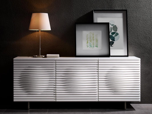 Hudson Hochglanz Sideboard 180 cm Antifingerprint-Beschichtung Weiß / Silber