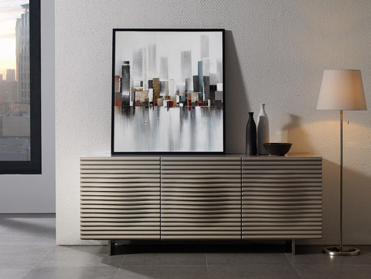 Hudson Hochglanz Sideboard 180 cm Antifingerprint-Beschichtung Sand / Silber