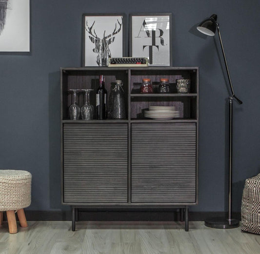 Capella Massivholz Highboard Akazie Grau / Grafit