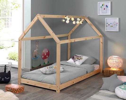 House Bed Hausbett Kinderbett 90x200 cm Natur