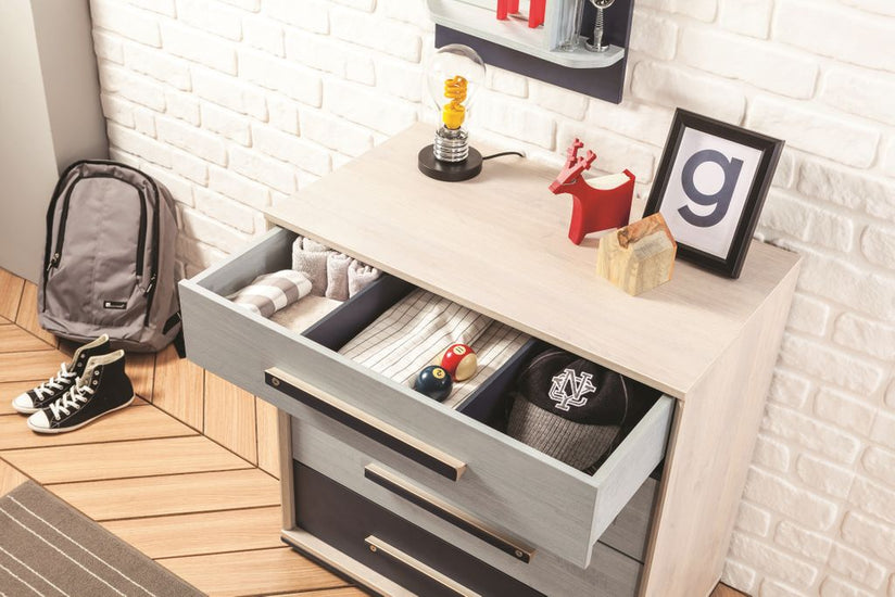 Cilek TRIO Kommode Anrichte Sideboard Kinderzimmer Blau / White-Wash - Froschkönig24