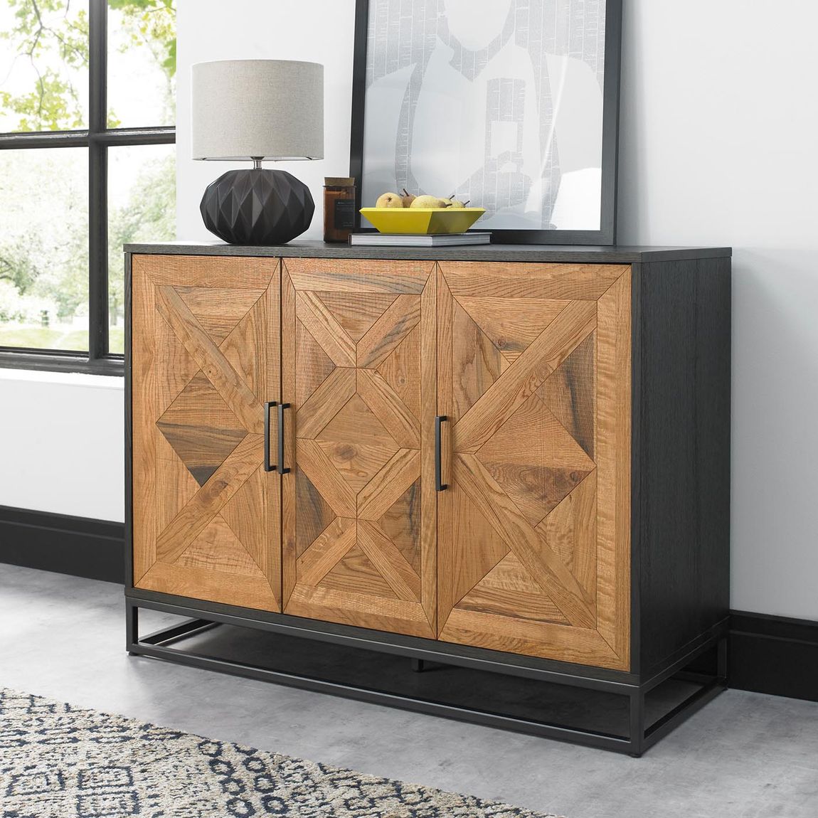 Indus Massivholz Sideboard 117 cm Eiche / Grafit