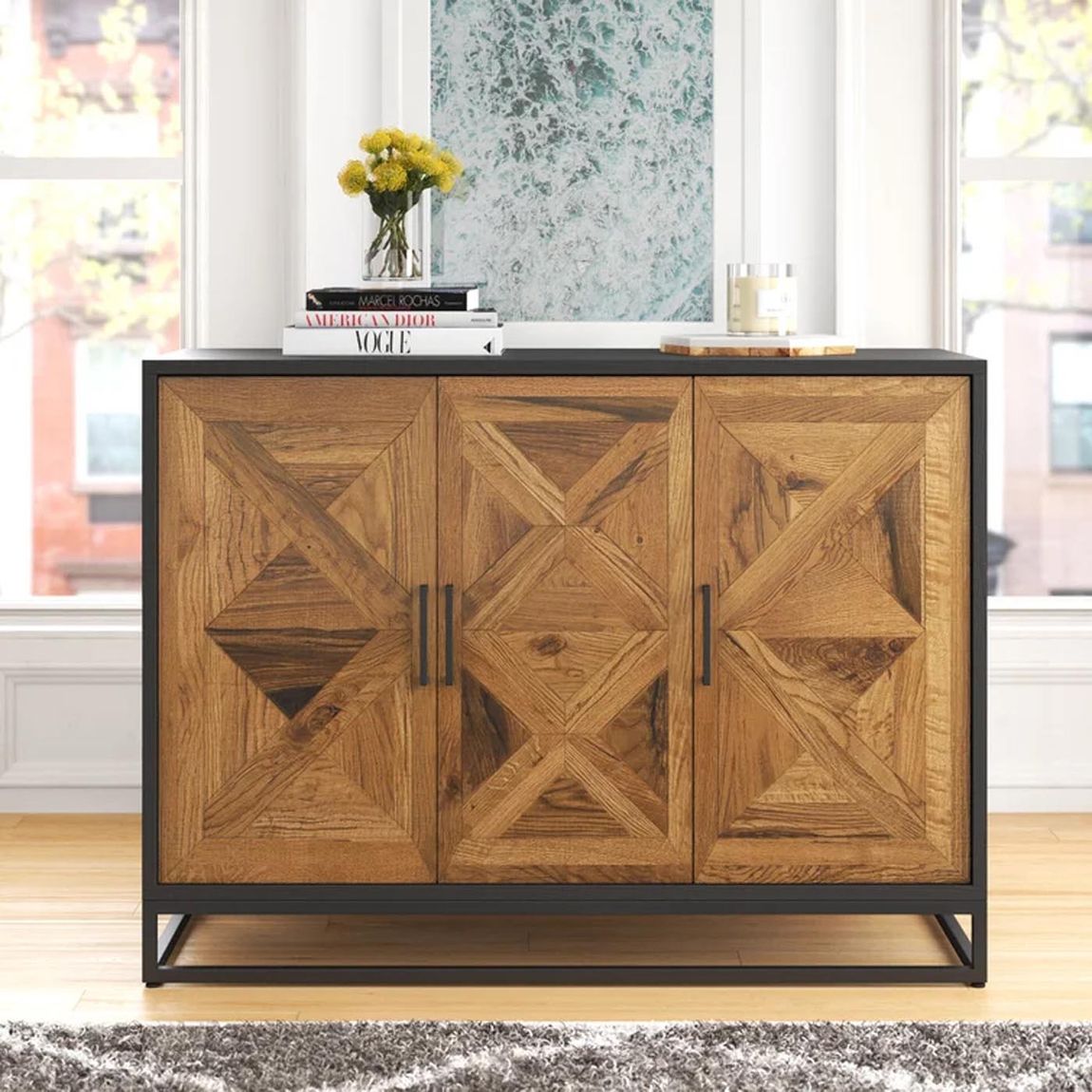 Indus Massivholz Sideboard 117 cm Eiche / Grafit