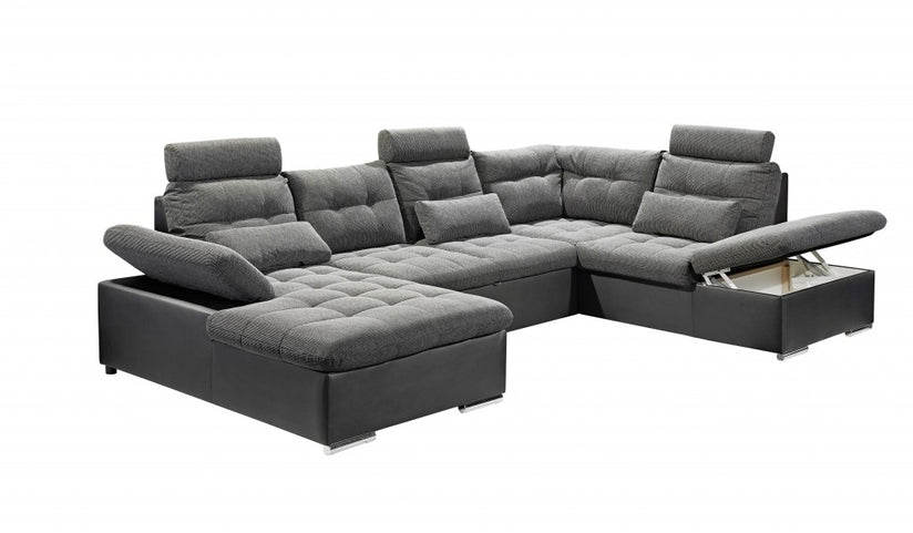 JAKARTA Wohnlandschaft m. Schlaffunktion Couch Sofa Schlafsofa Schwarz/Grau - Froschkönig24