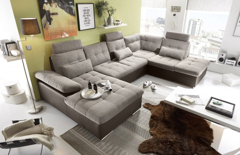 JAKARTA Wohnlandschaft m. Schlaffunktion Couch Sofa Schlafsofa Dunkelbraun/Camel - Froschkönig24