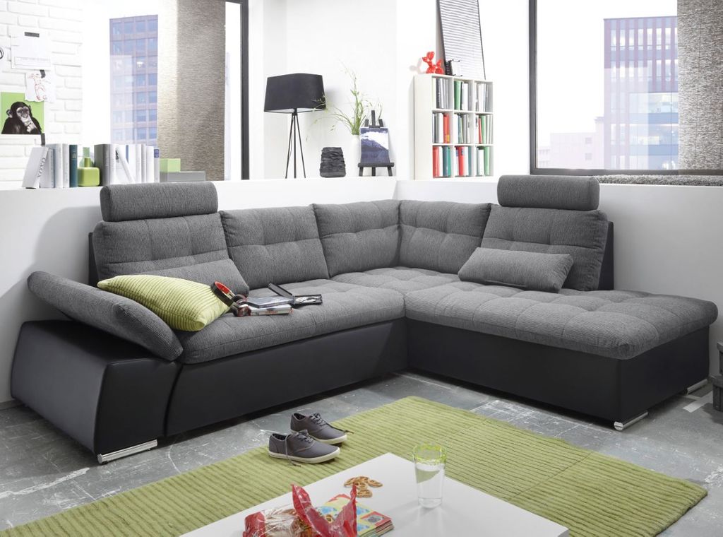 JAKARTA Ecksofa 260x103x219 cm Schwarz Grau - Froschkönig24