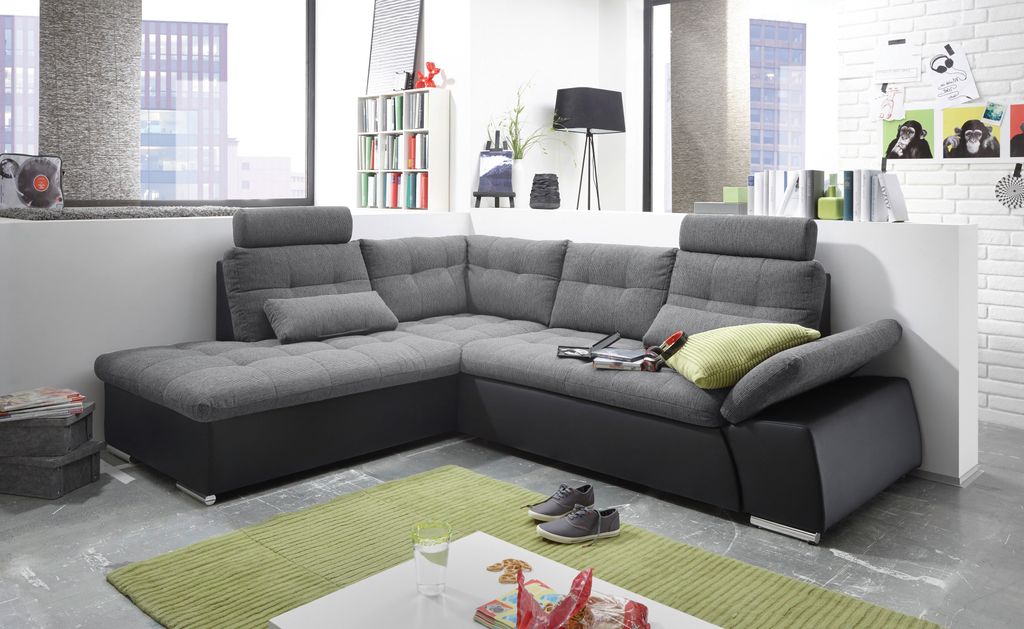 JAKARTA Ecksofa 260x103x219 cm Schwarz Dunkelgrau - Froschkönig24