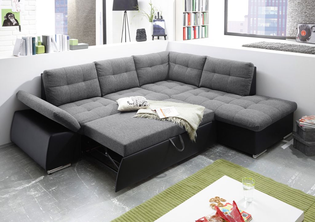 JAKARTA Ecksofa 260x103x219 cm Schwarz Grau - Froschkönig24