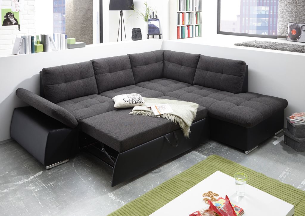 JAKARTA Ecksofa 260x103x219 cm Schwarz Dunkelgrau - Froschkönig24