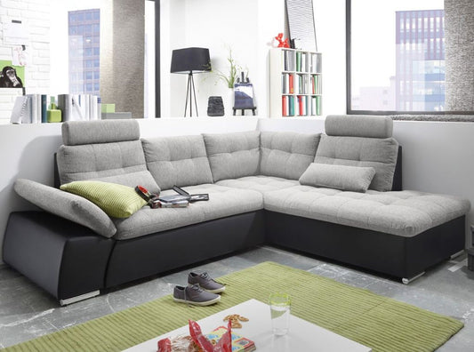 JAKARTA Ecksofa 260x103x219 cm Schwarz Silber - Froschkönig24