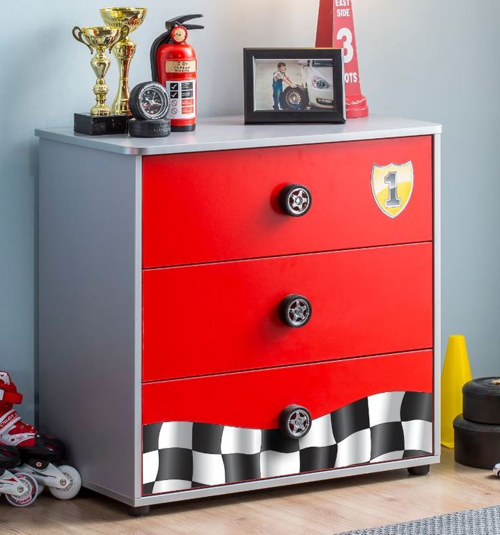 Cilek RACECUP Kommode Sideboard Anrichte Kinderkommode Rot / Grau - Froschkönig24