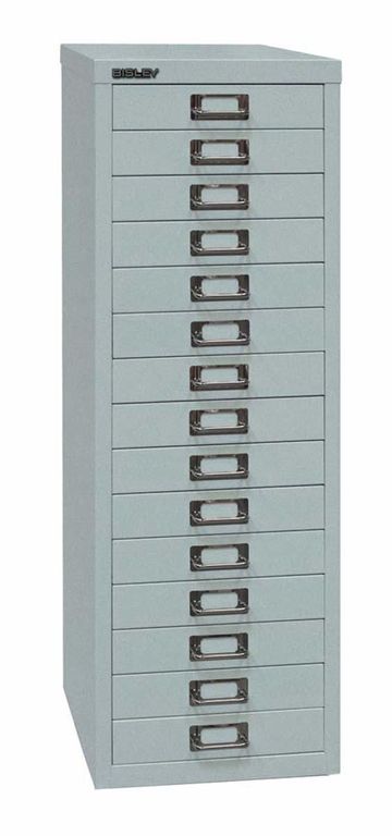 Bisley MultiDrawer Schubladenschrank DIN A4 mit 15 Schub Stahlmöbel Silber