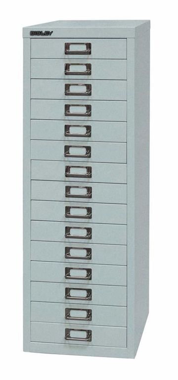 Bisley MultiDrawer Schubladenschrank DIN A4 mit 15 Schub Stahlmöbel Silber