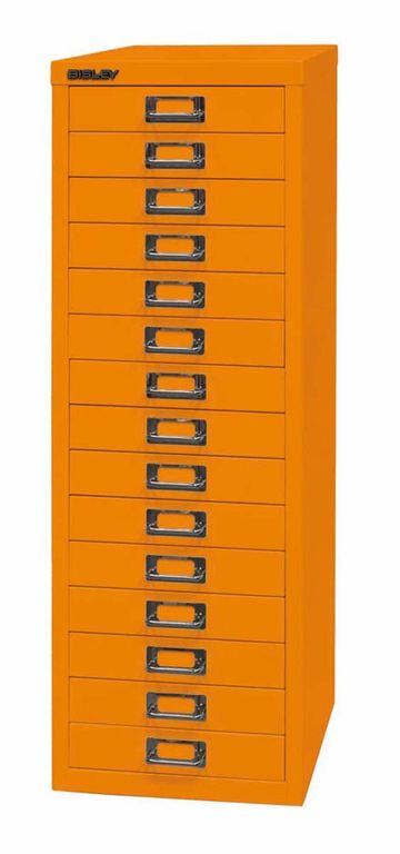 Bisley MultiDrawer Schubladenschrank DIN A4 mit 15 Schub Stahlmöbel Orange