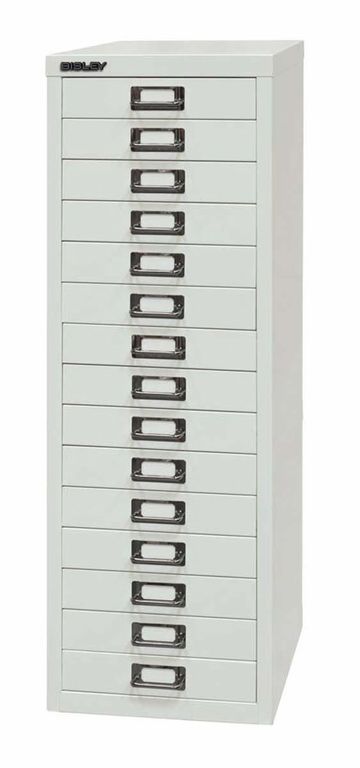 Bisley MultiDrawer Schubladenschrank DIN A4 mit 15 Schub Stahlmöbel Lichtgrau