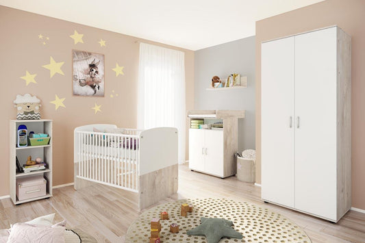 Lani 4 Babyzimmerkomplettset 5-teilig Weiß / Eiche Silbergrau