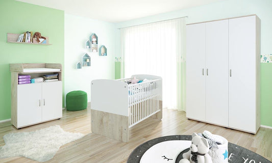 Lani 7 Babyzimmerkomplettset 4-teilig Weiß / Eiche Silbergrau