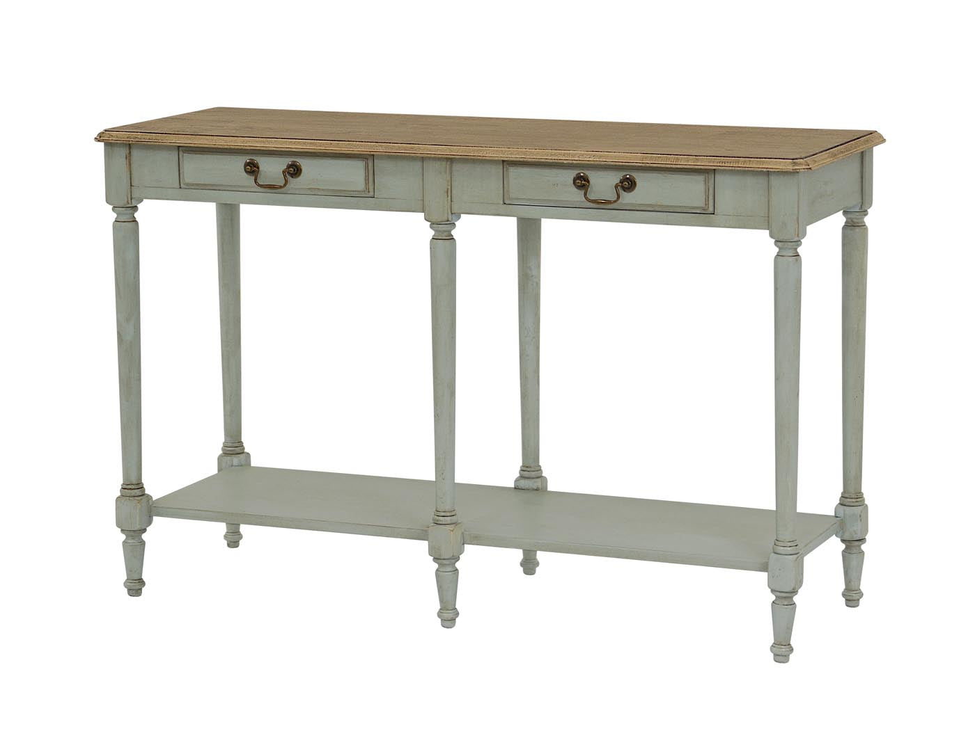 Limena Massivholz Konsolentisch 120 cm Gummibaum Olive / Hellbraun