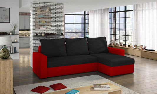 Livio Ecksofa 237 x 150 cm Schwarz / Rot (Velour)