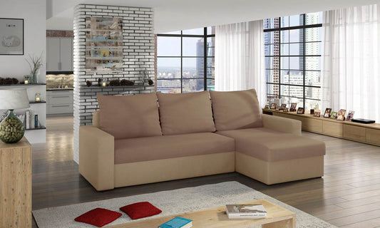 Livio Ecksofa 237 x 150 cm Braun / Hellbraun (Velour)