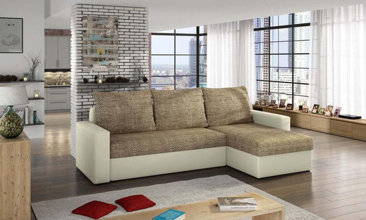 Livio Ecksofa 237 x 105 cm Braun / Beige (Webstoff / Kunstleder)