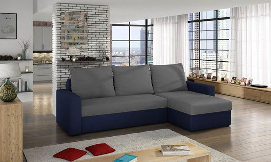 Livio Ecksofa 237 x 150 cm Grau / Blau (Velour)