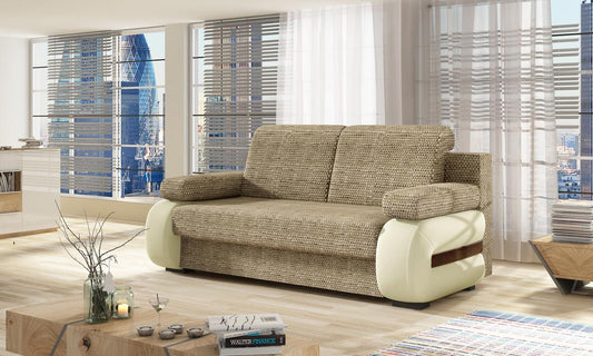 Laura Schlafsofa 202x79 cm Beige (Webstoff / Kunstleder)