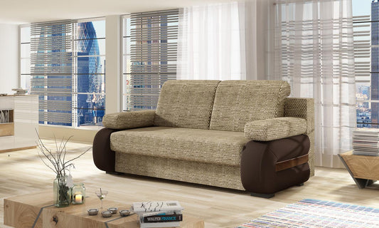 Laura Schlafsofa 202x79 cm Beige / Dunkelbraun (Webstoff / Kunstleder)