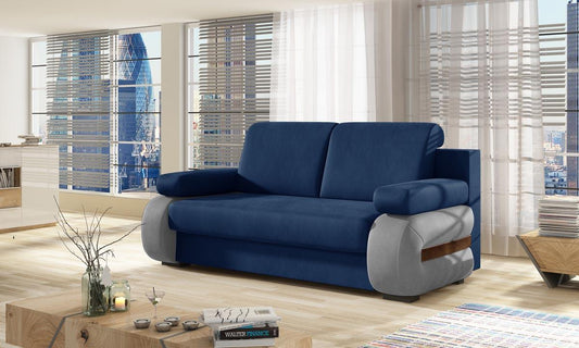 Laura Schlafsofa 202x79 cm Dunkelblau / Grau (Samt)