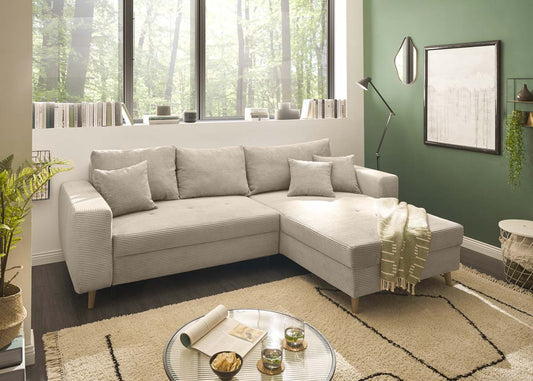 Larina Ecksofa 282 x 186 cm, inkl. Bettkasten & ausziehbarer Liegefläche, Beige