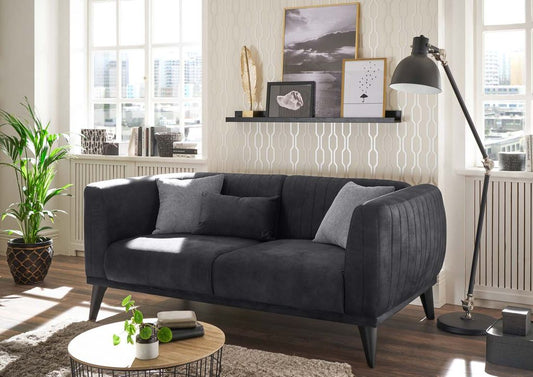 Lofty Schlafsofa 2-Sitzer 188 x 95 cm Anthrazit/Silber