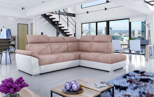 Loreto Ecksofa 260 x 210 cm Rosa / Weiß (Velour / Kunstleder)