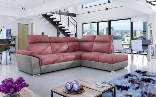 Loreto Ecksofa 260 x 210 cm Rosa / Hellgrau (Samt)