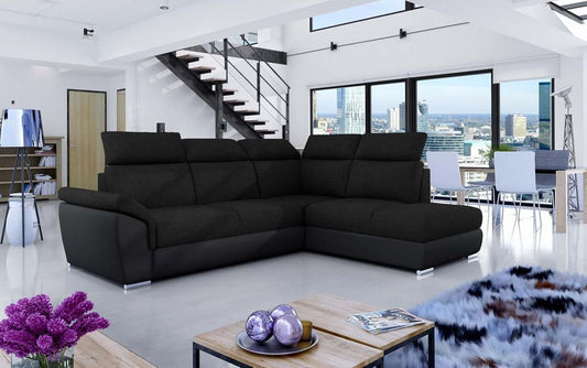 Loreto Ecksofa 260 x 210 cm Schwarz (Webstoff / Kunstleder)