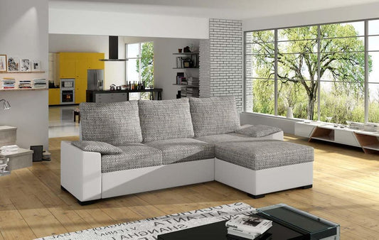 Lusso Ecksofa 245 x 160 cm Grau / Weiß (Webstoff / Kunstleder)