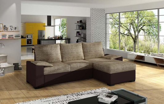 Lusso Ecksofa 245 x 160 cm Braun / Dunkelbraun (Webstoff / Kunstleder)