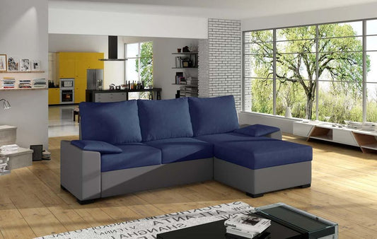 Lusso Ecksofa 245 x 160 cm Dunkelblau / Grau (Webstoff / Kunstleder)