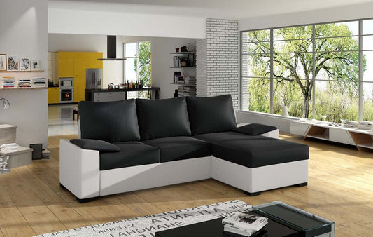 Lusso Ecksofa 245 x 160 cm Schwarz / Weiß (Kunstleder)