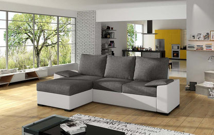 Lusso Ecksofa 245 x 160 cm Dunkelgrau / Weiß (Webstoff / Kunstleder)