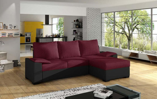 Lusso Ecksofa 245 x 160 cm Weinrot / Schwarz (Webstoff / Kunstleder)