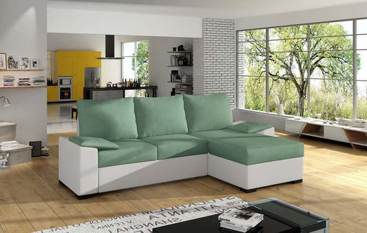 Lusso Ecksofa 245 x 160 cm Minzgrün / Weiß (Velour / Kunstleder)