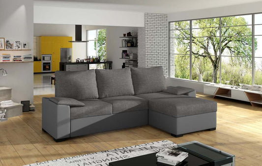 Lusso Ecksofa 245 x 160 cm Hellgrau / Grau (Webstoff / Kunstleder)