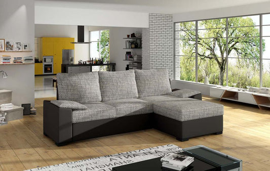 Lusso Ecksofa 245 x 160 cm Grau / Schwarz (Webstoff / Kunstleder)